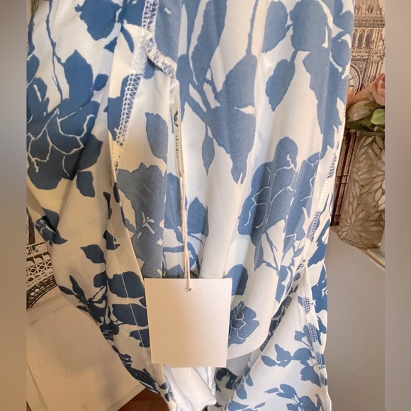 Boho Floral Blue On White Inlay With Velvet Adjustable Trim & Straps Midi Dress - Picture 9 of 11